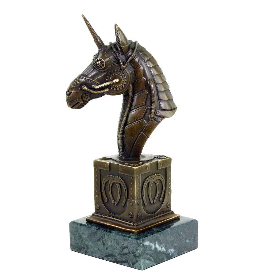 Martin Klein Steampunk Figurine - Unicorn Bust - Limited Bronze By Martin Klein Animal Sculptures