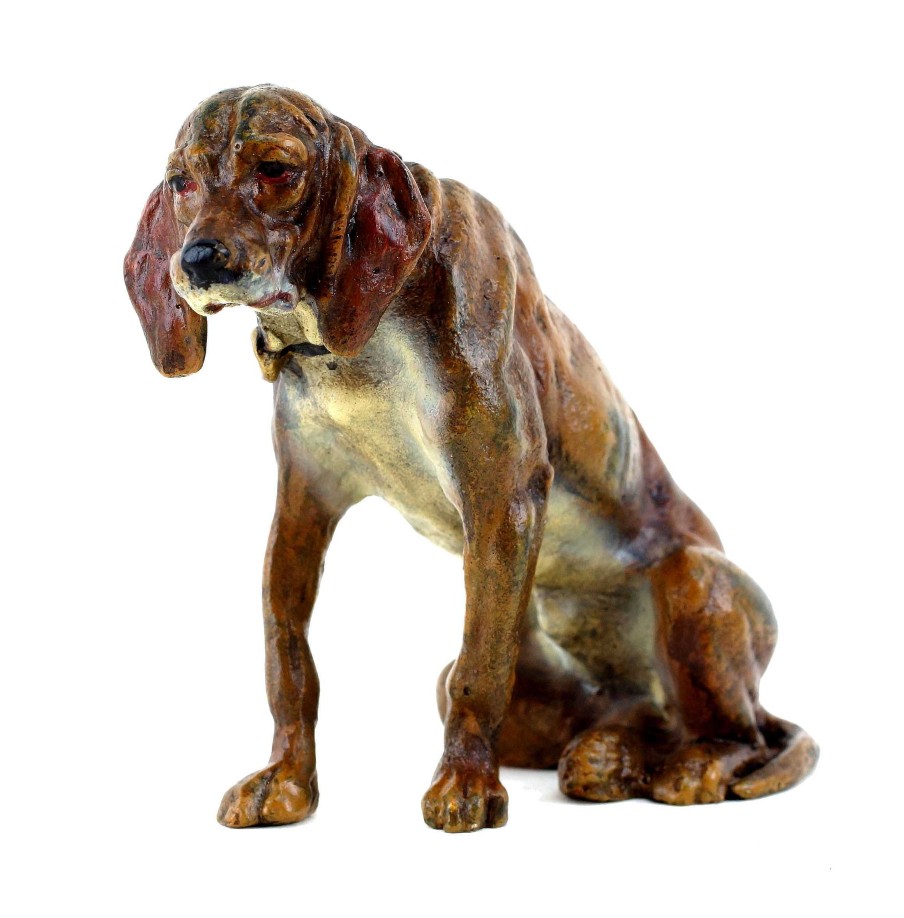 Franz Bergmann Vienna Bronze Dog - Sitting Hound - Dog Sculpture - Bergmann Stamp Animal Sculptures